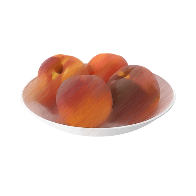 Peaches on a plate sketch isolated transparent background 3d rendering