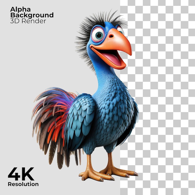 Personaggio di cartone animato peacock 3d su bianco