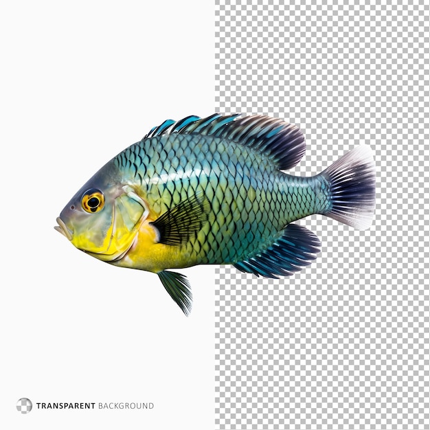 Peacock cichlid fish isolated on transparent background