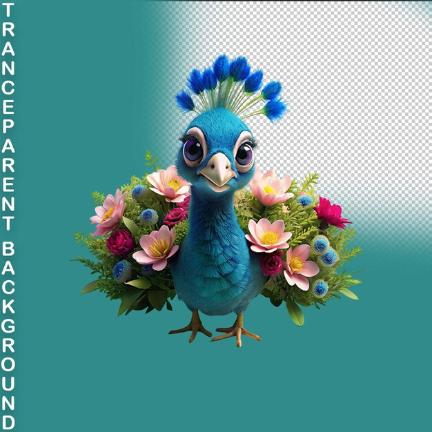 PSD peacock elegance serene bird in flowery haven sticker on transparent background