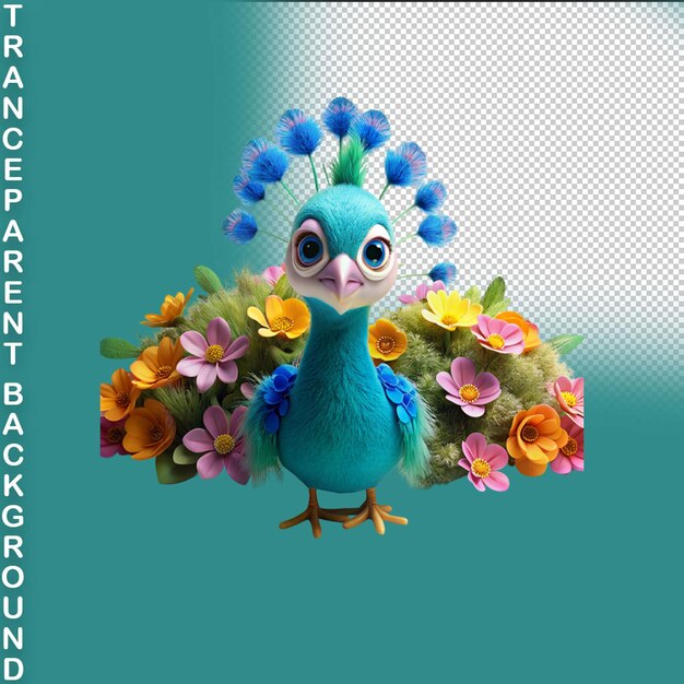 Peacock elegance serene bird in flowery haven sticker on transparent background