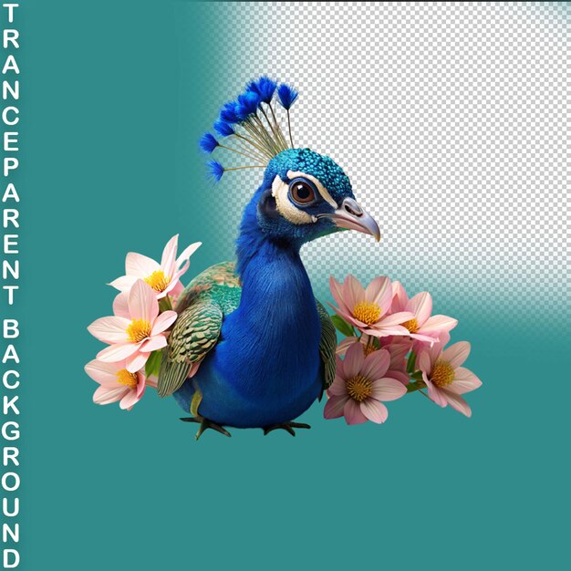 PSD peacock elegance serene bird in flowery haven sticker on transparent background