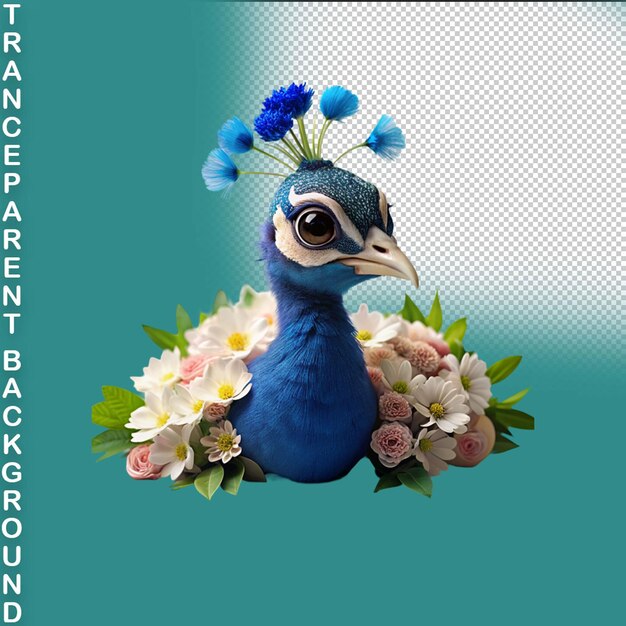 PSD peacock elegance serene bird in flowery haven sticker on transparent background