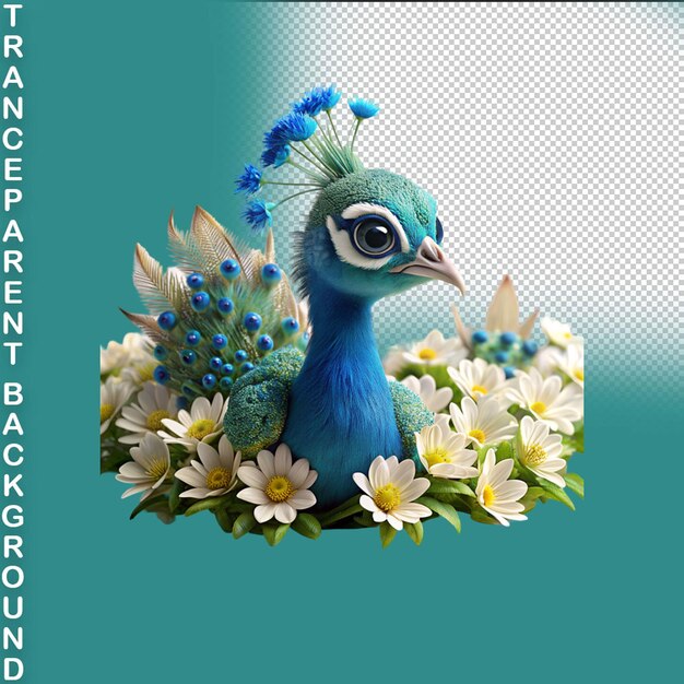 PSD peacock elegance serene bird in flowery haven sticker on transparent background