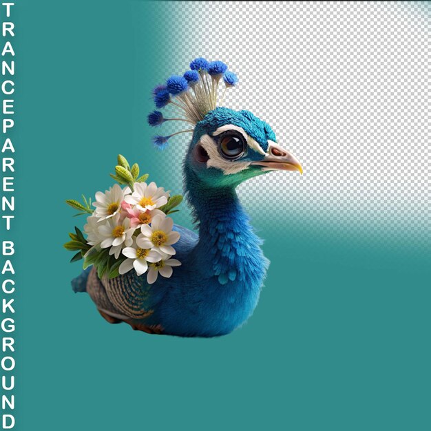 Peacock elegance serene bird in flowery haven sticker on transparent background