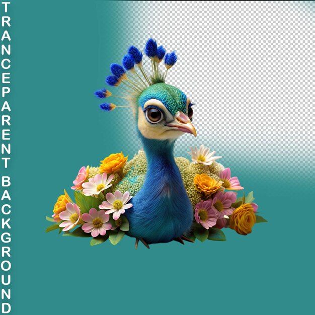 Peacock elegance serene bird in flowery haven sticker on transparent background