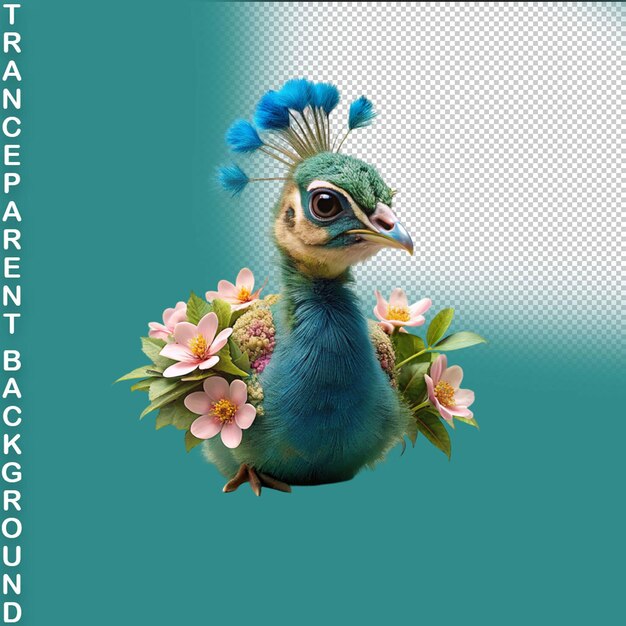 PSD peacock elegance serene bird in flowery haven sticker on transparent background