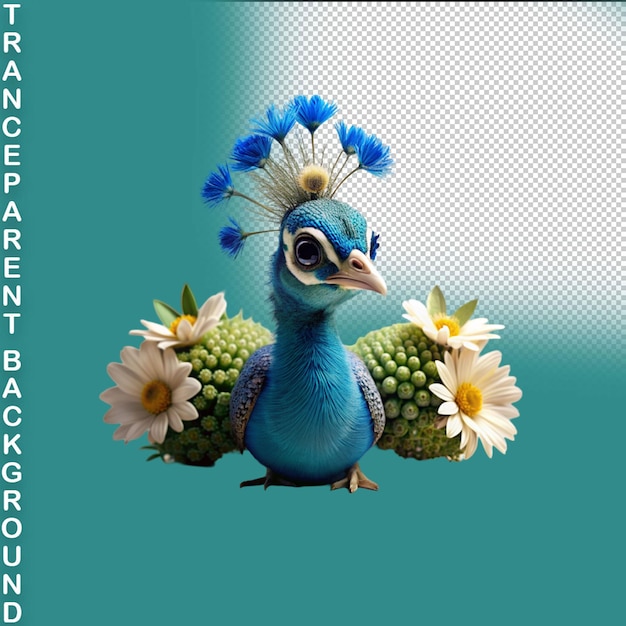 PSD peacock elegance serene bird in flowery haven sticker on transparent background