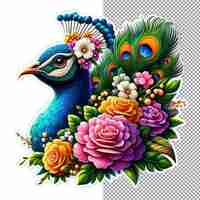 PSD peacock elegance serene bird in flowery haven sticker