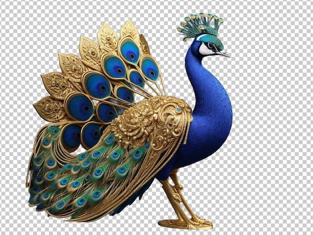 A peacock featuring opulent golden accents and regal motifs 3d style