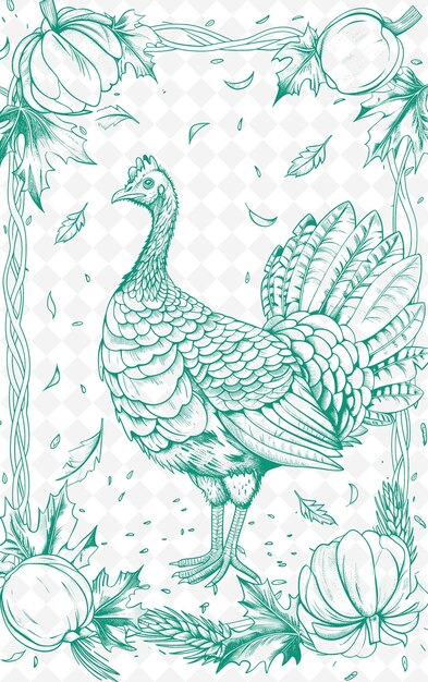 PSD a peacock in a green floral pattern