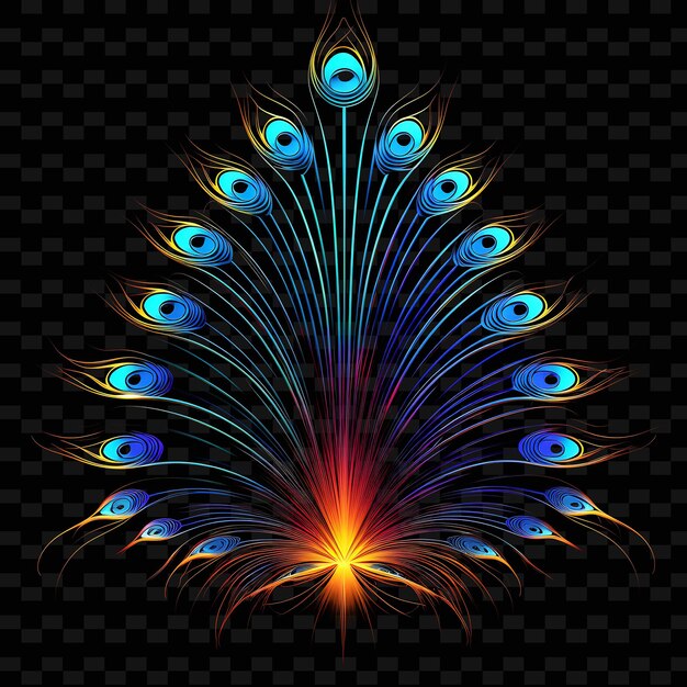 PSD peacock regal opulence complex neon lines feathered display shape y2k neon light art collecties