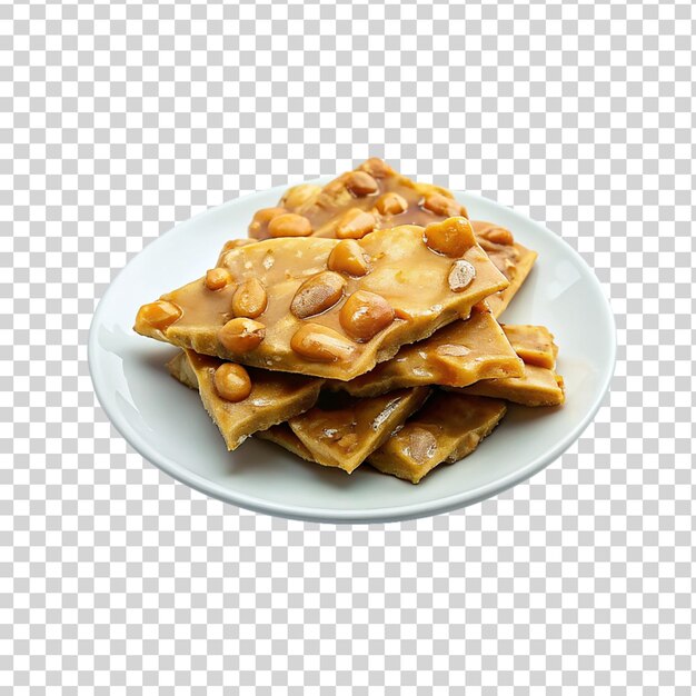 Peanut brittle on white plate isolated on transparent background