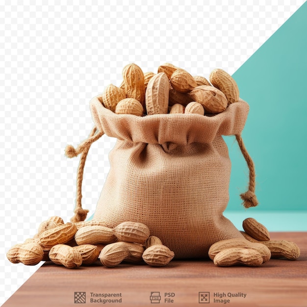 Peanuts in tiny burlap pouch transparent background