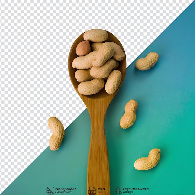 PSD arachidi in cucchiaio di legno isolati su uno sfondo trasparente
