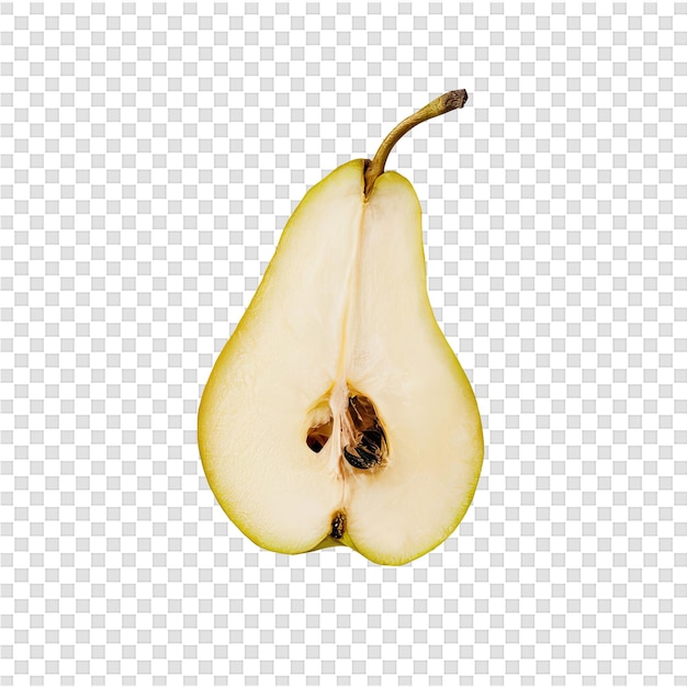 PSD a pear cut in half sits on a transparent background