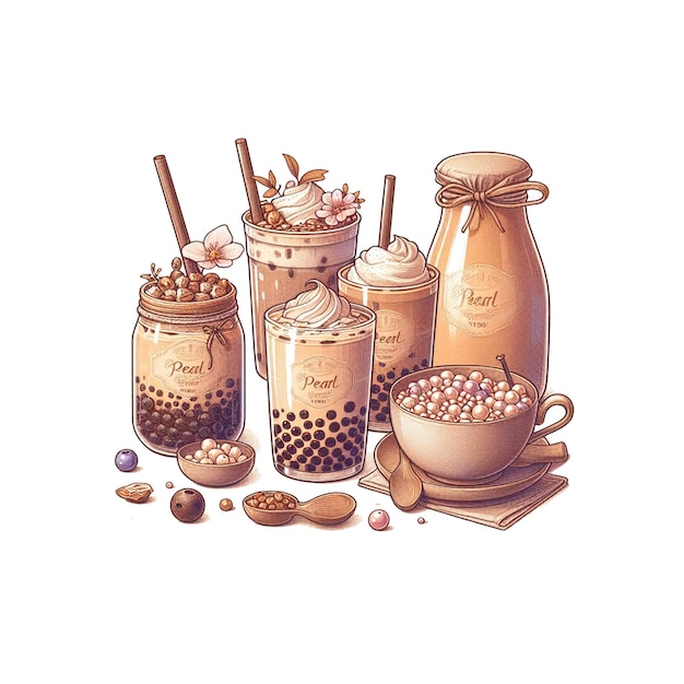 PSD pearl milk tea set icon image