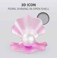 PSD pearl shining in open shell 3d rendering illustration