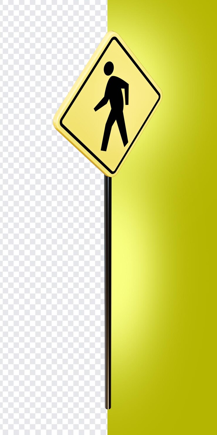 PSD pedestrian traffic sign tilted to the right png for composition