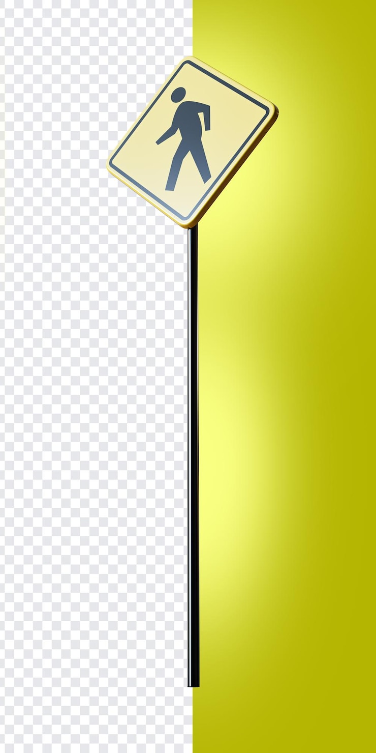 PSD pedestrian traffic sign view from bottom up 3d render