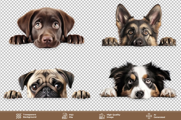 PSD peeking dogs clipart on transparent background