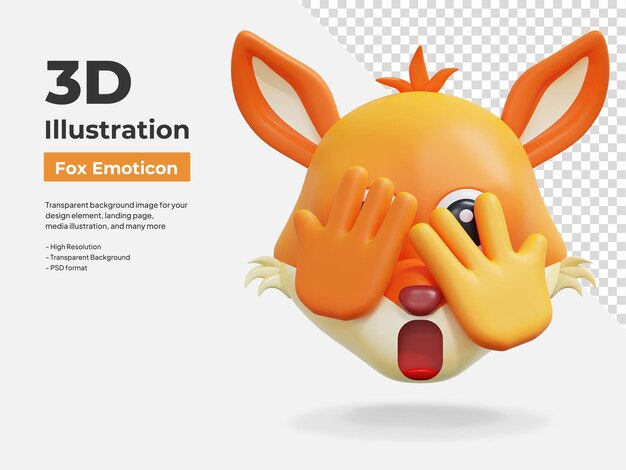 PSD peeking eyes fox emoticon 3d illustration