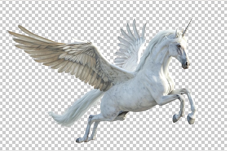 PSD pegasus flying isolated against a transparent background