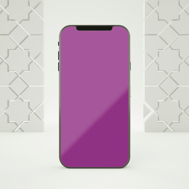 PSD pełna scena islamska z parawanowym smartphone mockup 3d renderingiem