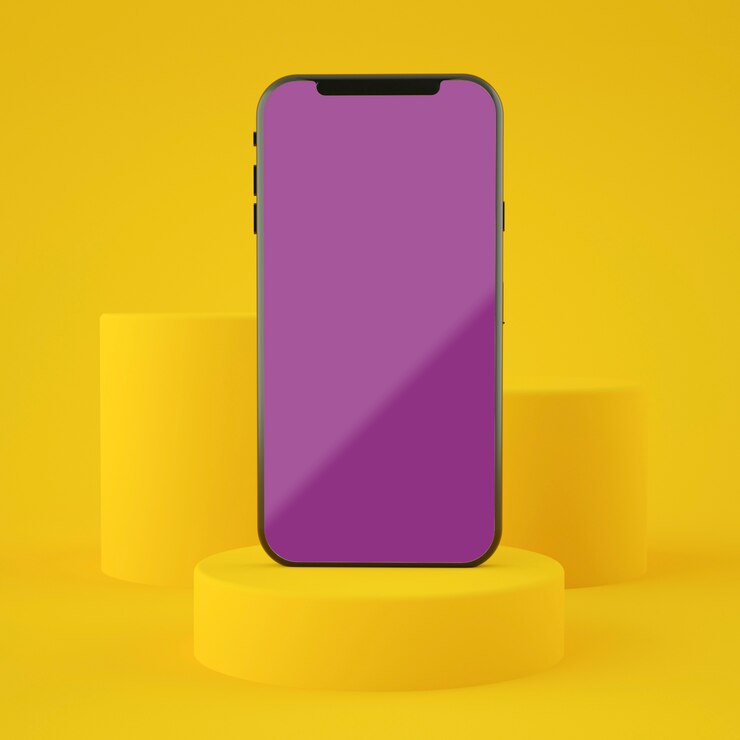 Pełny kolor żółty ekranu smartphone makiety 3d rendering
