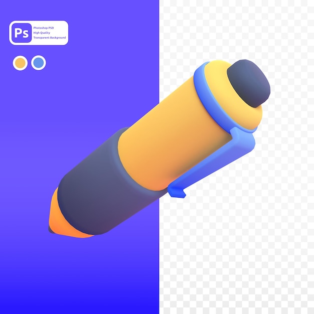PSD pen in 3d render for graphic asset web presentation or other