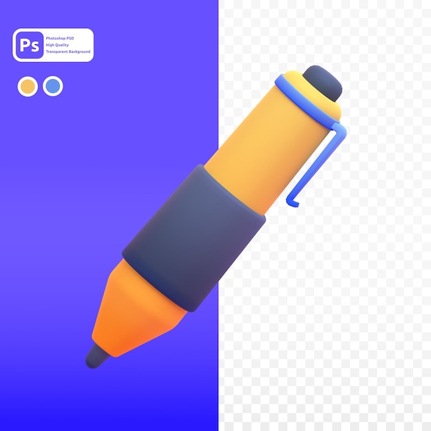 Pen in 3d render for graphic asset web presentation or other