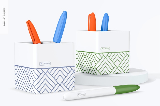 Pen Holder with Kraft Notebook Mockup, Up and Down