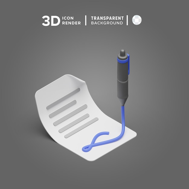 PSD pen paper 3d illustration rendering 3d icon colored isolated