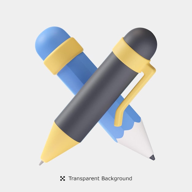 Pen and pencil 3d icon illustration