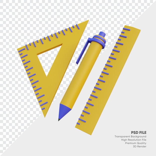 PSD pen and ruler set 3d illustration