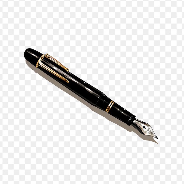 A pen with gold trimmings sits on a white background