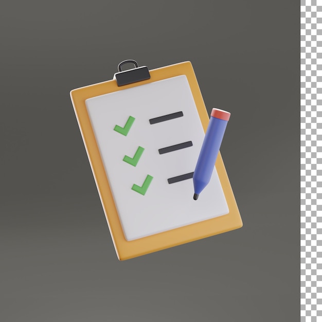 PSD 鉛筆とチェックリストの3dイラスト