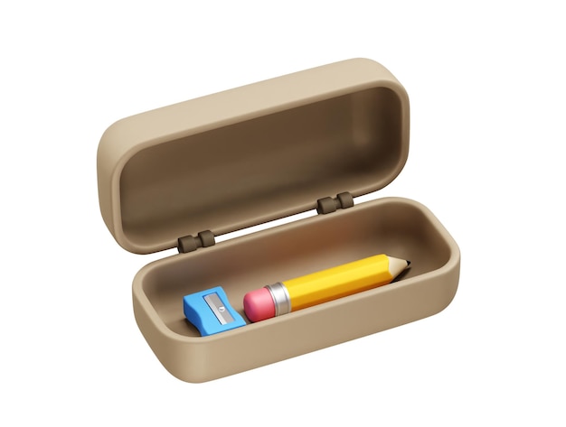 pencil case with pencil and sharpener icon illustration 3d rendering