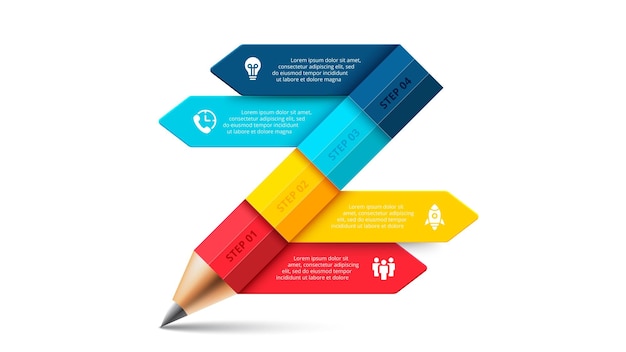 Pencil divided into 4 options Education concept of four steps Infographic design template