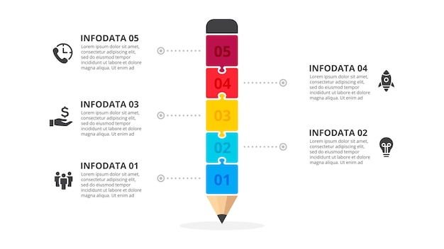 PSD matita divisa in 4 forme di puzzle studia l'infografica per l'istruzione e l'apprendimento