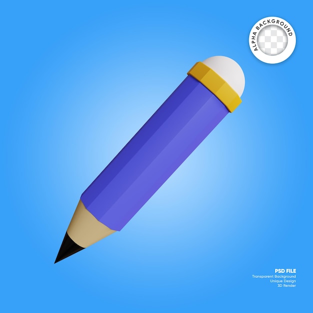 Pencil and eraser 3d element of stationery