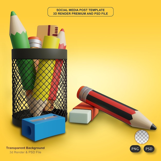 PSD pencil holder 3d render illustration