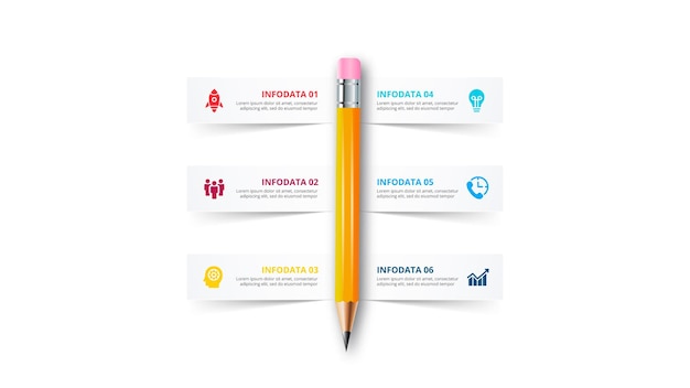 Pencil for infographic Education concept with 6 options parts steps or processes