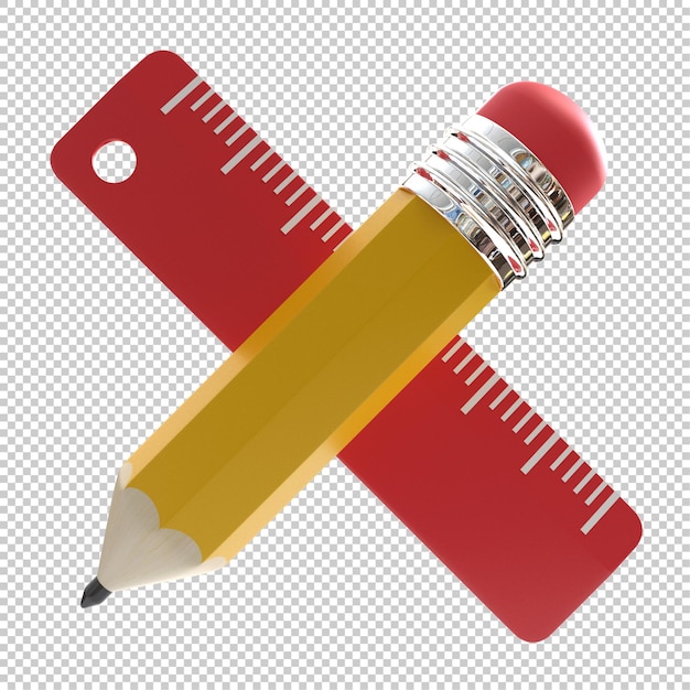 Pencil and rule art icon 3d illustration