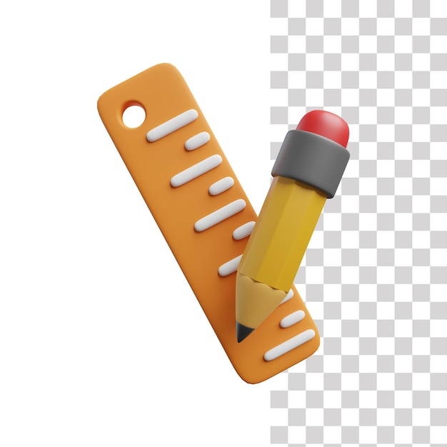 PSD pencil and ruler 3d icon