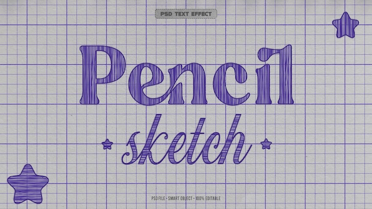 PSD pencil sketch 3d editable text effect