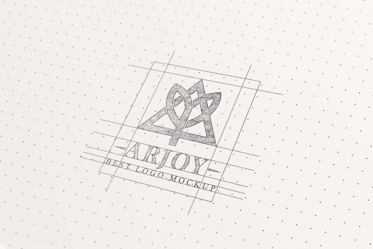 PSD pencil sketch minimalist logo mockup