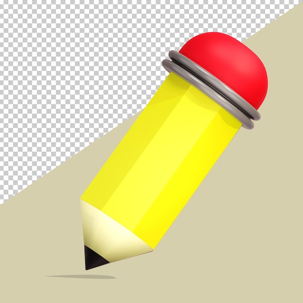 PSD pencil with yellow color 3d illustration