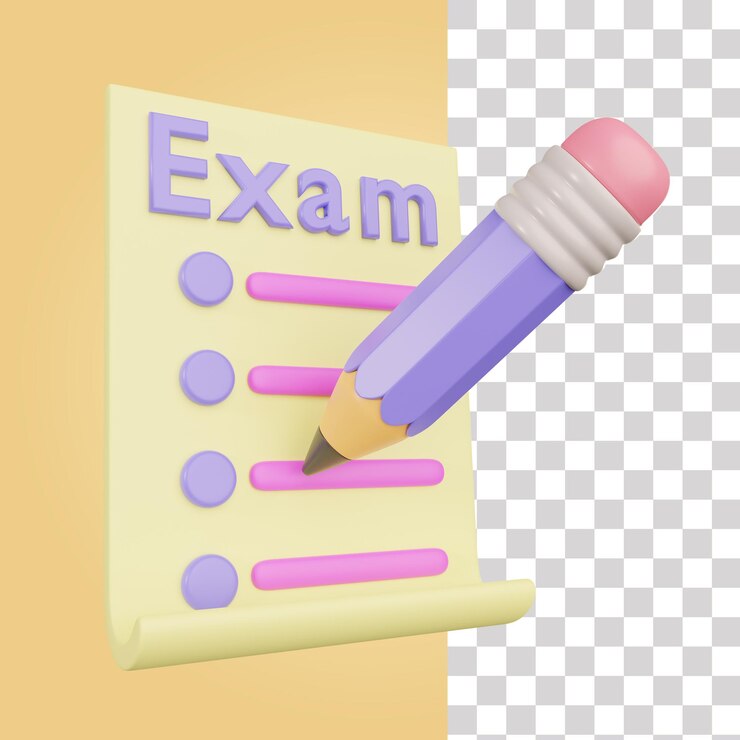 PSD a pencil writing on a piece of paper with the word exam on it