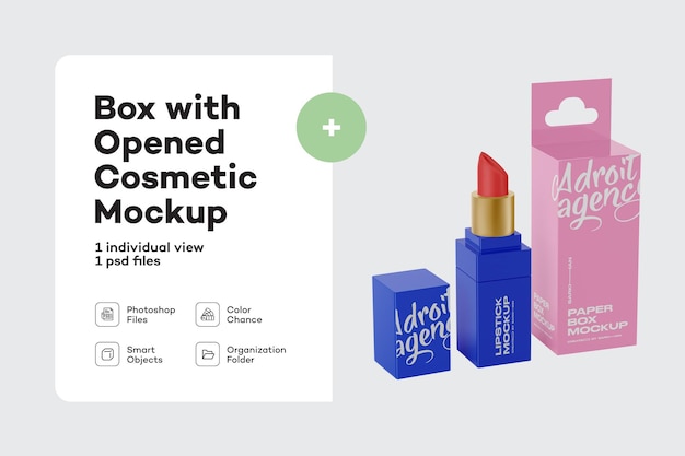 PSD pened square 립스틱 튜브 w box mockup